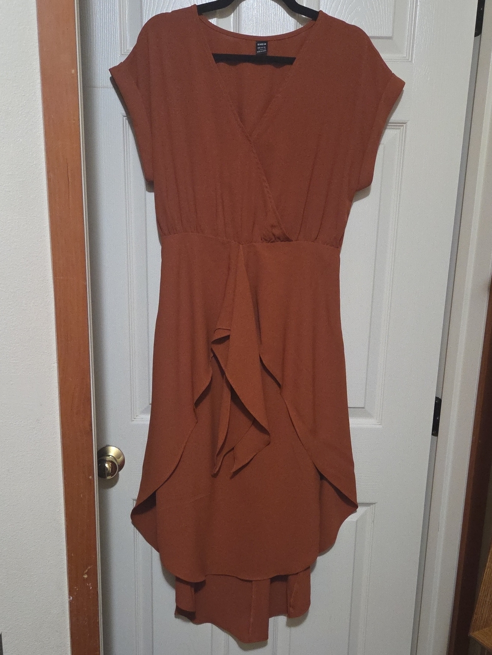 SHEIN Rust High-Low V-Neck Draped Dress